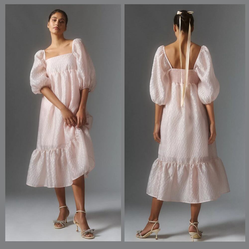 Anthropologie Textured Puff-Sleeve Dress - New Medium